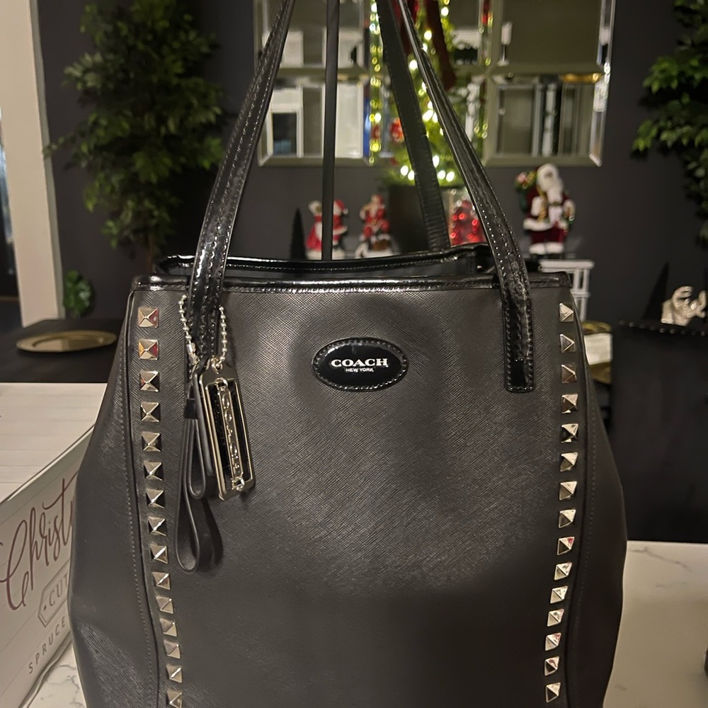 Coach Black Tote with Silver Accents